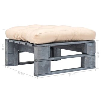Tuinhocker met zandkleurig kussen pallet hout grijs