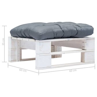 Tuinpoef met grijs kussen pallet hout wit