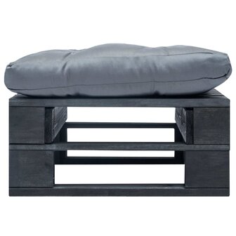 Tuinpoef met grijs kussen pallet hout zwart