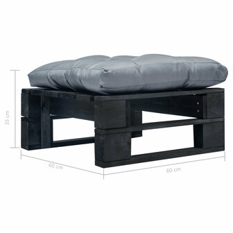 Tuinpoef met grijs kussen pallet hout zwart