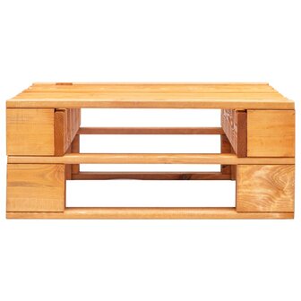 Tuinpoef met zandkleurig kussen pallet hout honingbruin