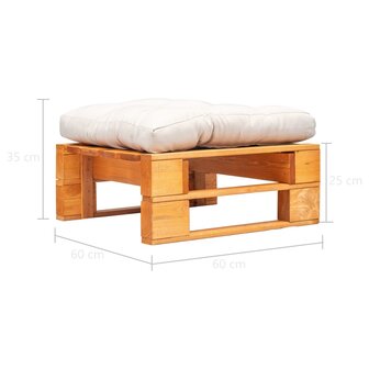 Tuinpoef met zandkleurig kussen pallet hout honingbruin