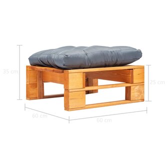 Tuinpoef met grijs kussen pallet hout honingbruin