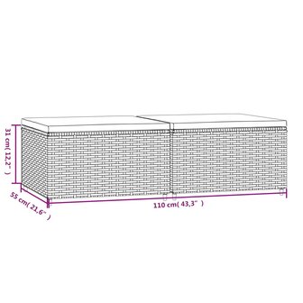 Voetensteunen 2 st met kussens poly rattan bruin