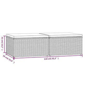 Voetensteunen 2 st met kussens poly rattan grijs