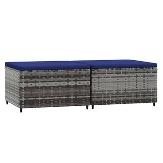 Voetensteunen 2 st met kussens poly rattan grijs