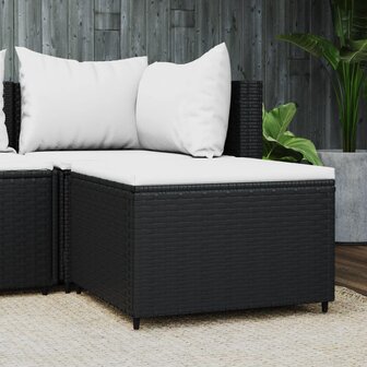 Voetensteun met kussen poly rattan zwart