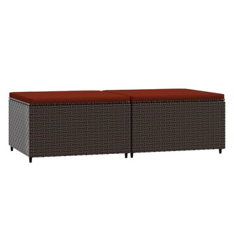 Voetensteunen 2 st met kussens poly rattan bruin