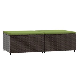 Voetensteunen 2 st met kussens poly rattan bruin