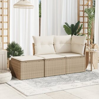 Tuinkruk met kussen 55x55x37 cm poly rattan beige