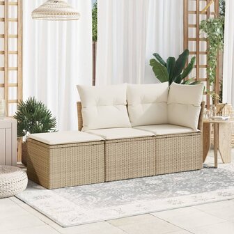 Tuinkruk met kussen 55x55x37 cm poly rattan beige
