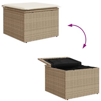 Tuinkruk met kussen 55x55x37 cm poly rattan beige