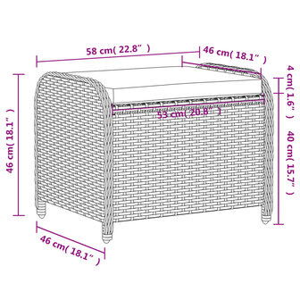 Tuinkruk met kussen 58x46x46 cm poly rattan bruin