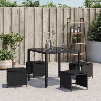 Tuinkrukken 4 st met kussens 41x41x36 cm poly rattan zwart