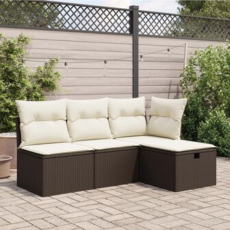 Tuinkruk met kussen 55x55x37 cm poly rattan bruin