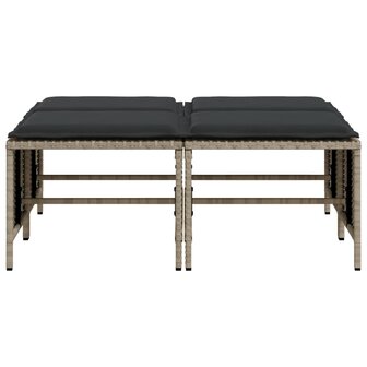 Tuinkrukken met kussens 4 st poly rattan lichtgrijs