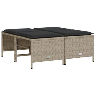 Tuinkrukken met kussens 4 st poly rattan lichtgrijs