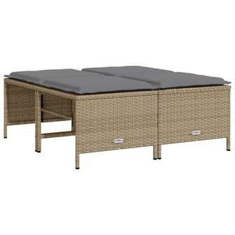 Tuinkrukken met kussens 4 st poly rattan beige