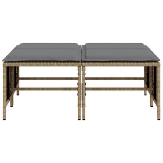 Tuinkrukken met kussens 4 st poly rattan beige