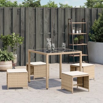 Tuinkrukken 4 st met kussens 40x40x35 cm poly rattan beige