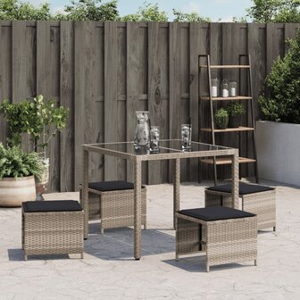 Tuinkrukken 4 st met kussens 40x40x35 cm poly rattan lichtgrijs