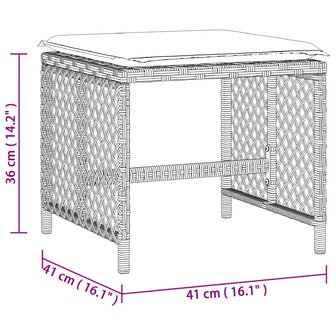 Tuinkrukken 4 st met kussens 41x41x36 cm poly rattan lichtgrijs