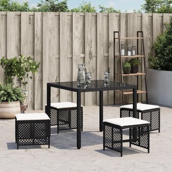 Tuinkrukken 4 st met kussens 41x41x36 cm poly rattan zwart