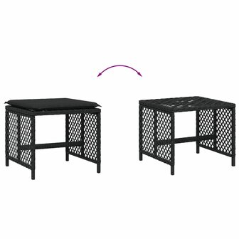 Tuinkrukken 4 st met kussens 41x41x36 cm poly rattan zwart