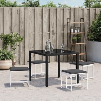 Tuinkrukken 4 st met kussens staal en textileen wit