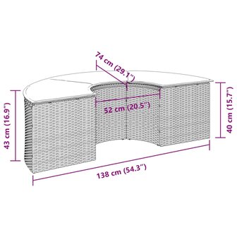 Tuinvoetenbank met kussen poly rattan grijs