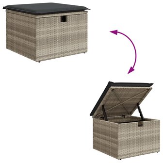 Tuinkruk met kussen 55x55x37 cm poly rattan lichtgrijs