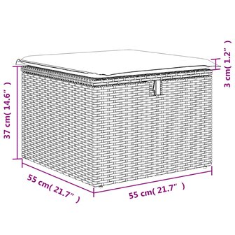 Tuinkruk met kussen 55x55x37 cm poly rattan lichtgrijs