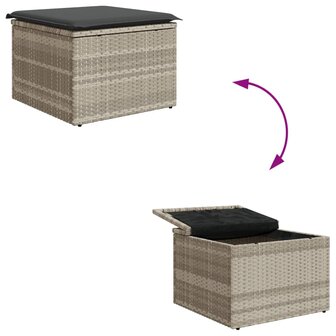 Tuinkruk met kussen 55x55x37 cm poly rattan lichtgrijs