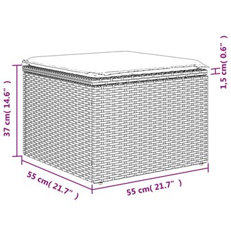 Tuinkruk met kussen 55x55x37 cm poly rattan lichtgrijs