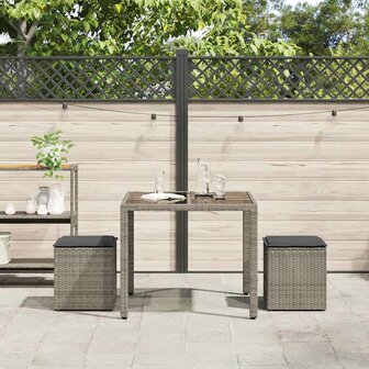 Tuinkrukken met kussens 2 st 40x40x43 cm poly rattan grijs