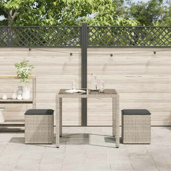 Tuinkrukken met kussens 2 st 40x40x43 cm poly rattan lichtgrijs