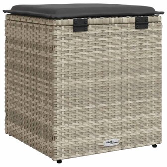 Tuinkrukken met kussens 2 st 40x40x43 cm poly rattan lichtgrijs