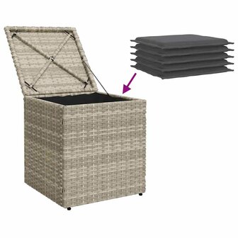 Tuinkrukken met kussens 2 st 40x40x43 cm poly rattan lichtgrijs