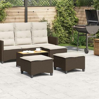 Tuinkrukken met kussens 2 st 55x55x36 cm poly rattan bruin