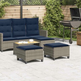 Tuinkrukken met kussens 2 st 55x55x36 cm poly rattan grijs