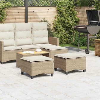 Tuinkrukken met kussens 2 st 55x55x36 cm poly rattan beige