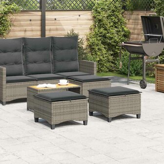 Tuinkrukken met kussens 2 st 55x55x36 cm poly rattan grijs
