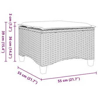Tuinkrukken met kussens 2 st 55x55x36 cm poly rattan grijs