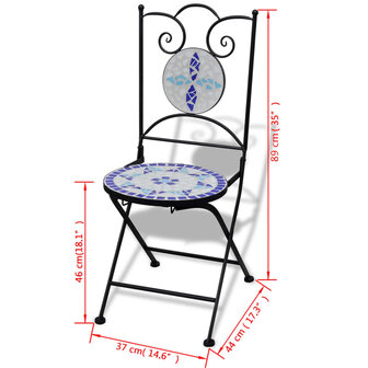 3-delige Bistroset keramische tegel blauw en wit