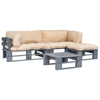 4-delige Loungeset pallet met zandkleurige kussens hout