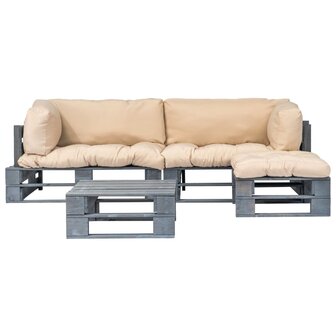 4-delige Loungeset pallet met zandkleurige kussens hout