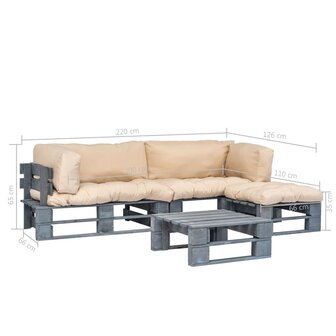 4-delige Loungeset pallet met zandkleurige kussens hout