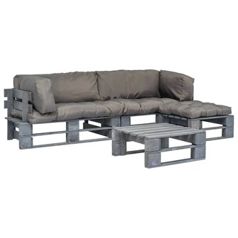 4-delige Loungeset pallet met grijze kussens hout