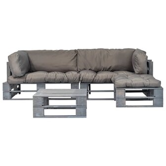 4-delige Loungeset pallet met grijze kussens hout