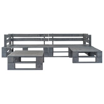 4-delige Loungeset pallet met grijze kussens hout